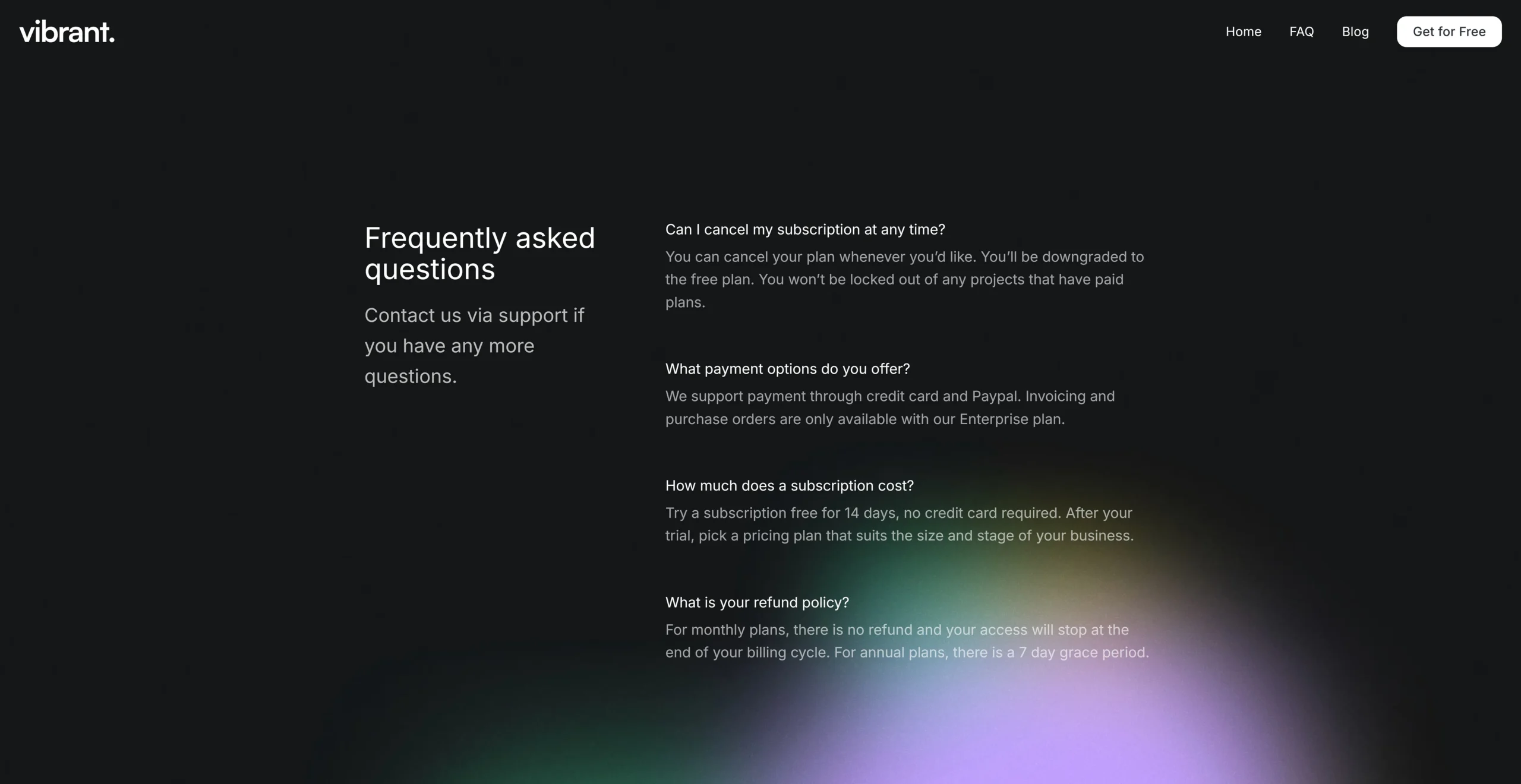 FAQ Section Design from Vibrant Website | Download WebP for Free