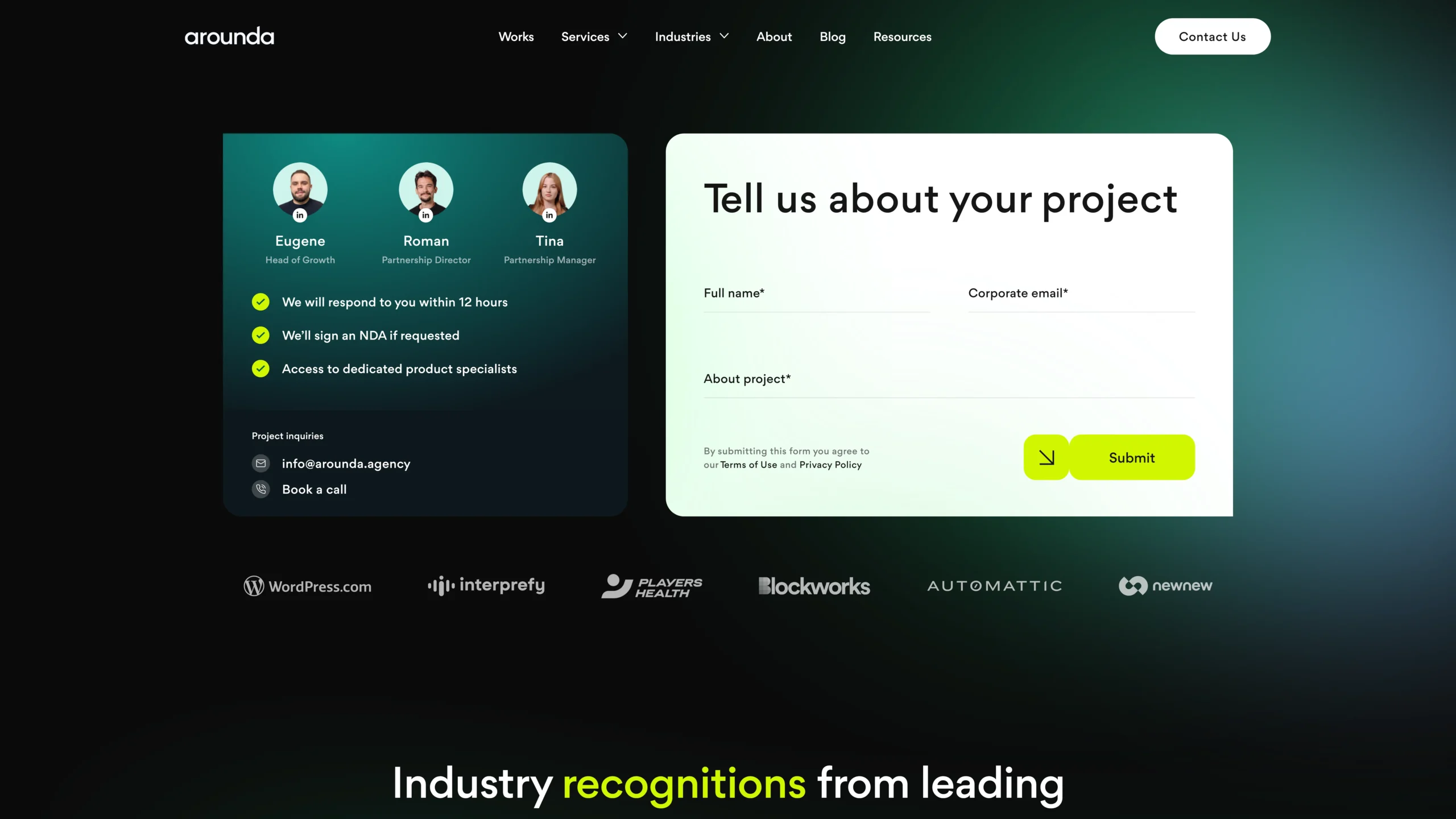 Contact Us Section Design from Arounda Agency – Free WebP Download