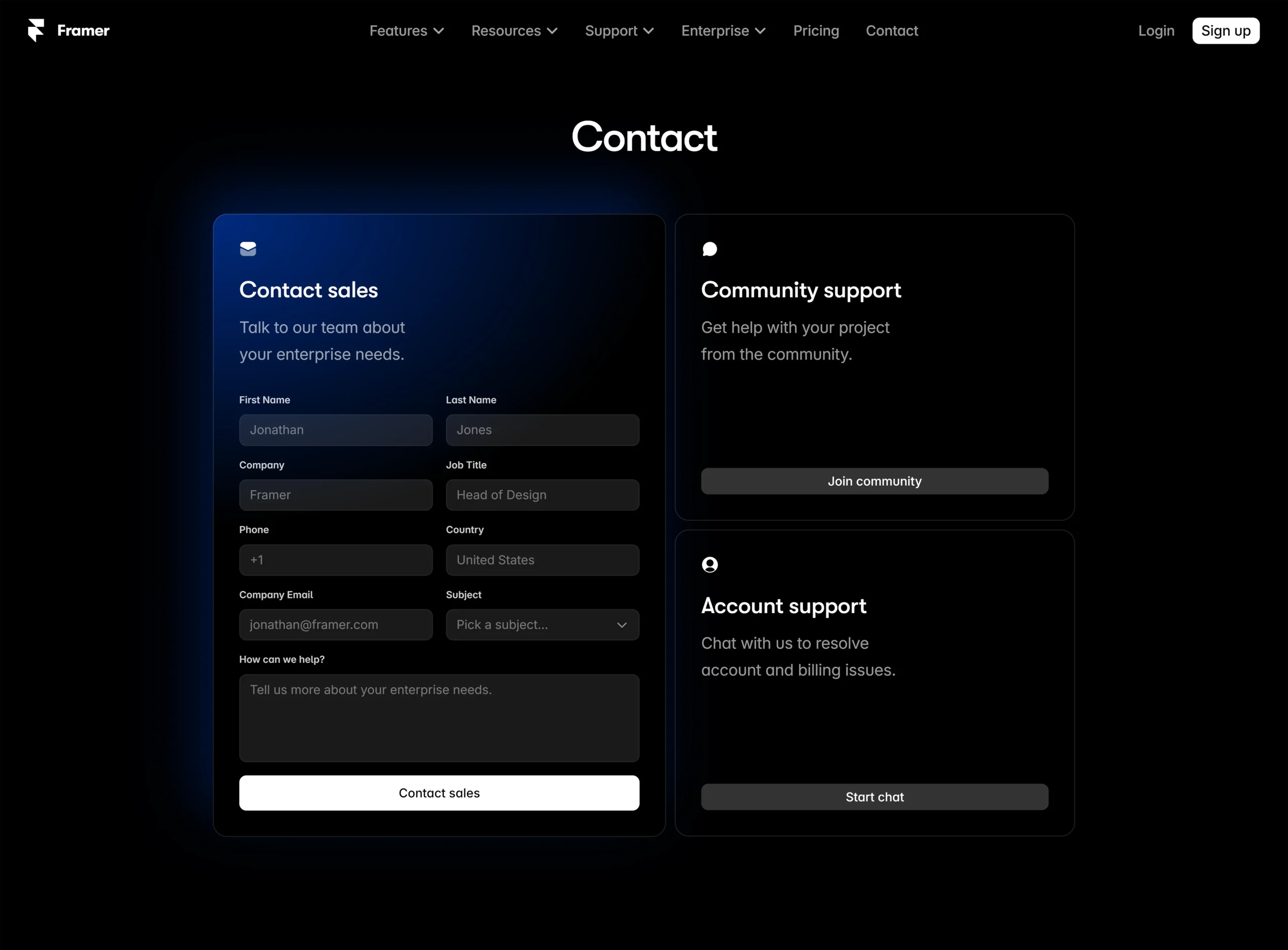 Contact Us form Design from Framer – Free WebP Download